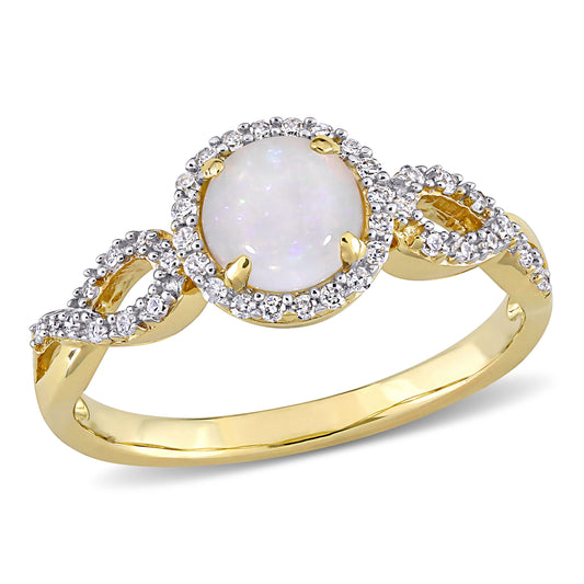 Opal & Diamond Infinity Ring in 10k Yellow Gold