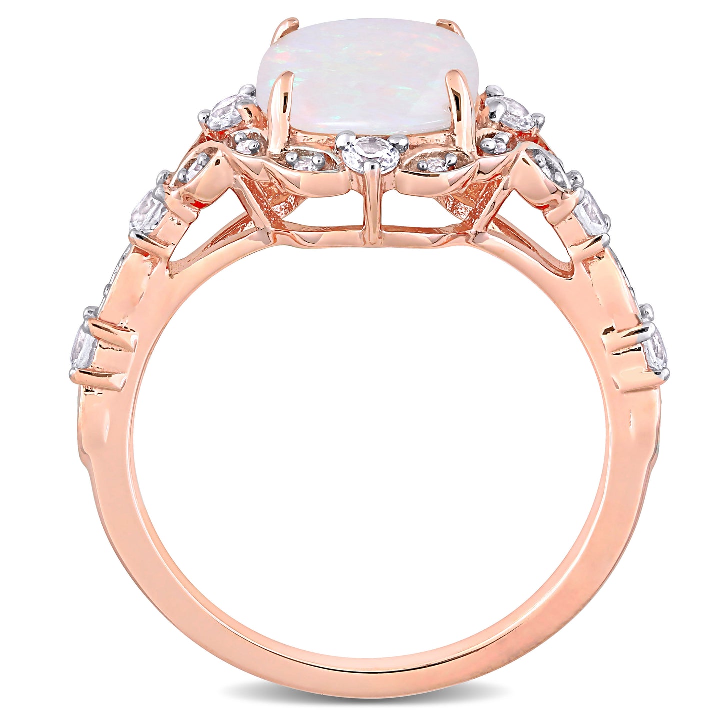 Opal White Sapphire Cushion Ring in 10k Rose Gold