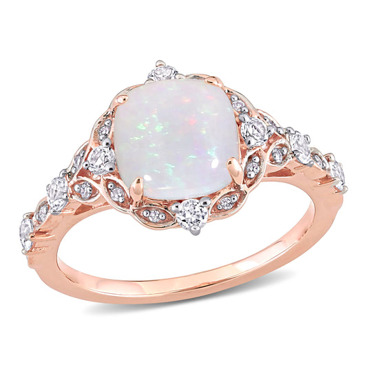 Opal White Sapphire Cushion Ring in 10k Rose Gold