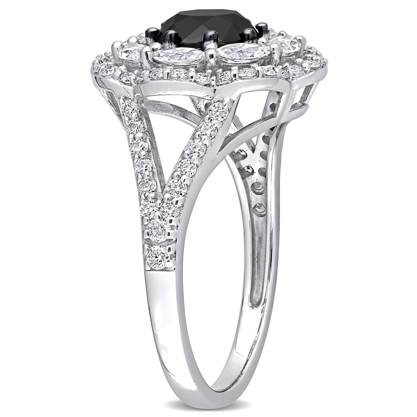 Black Diamond & Moissanite Engagement Ring in 10k White Gold