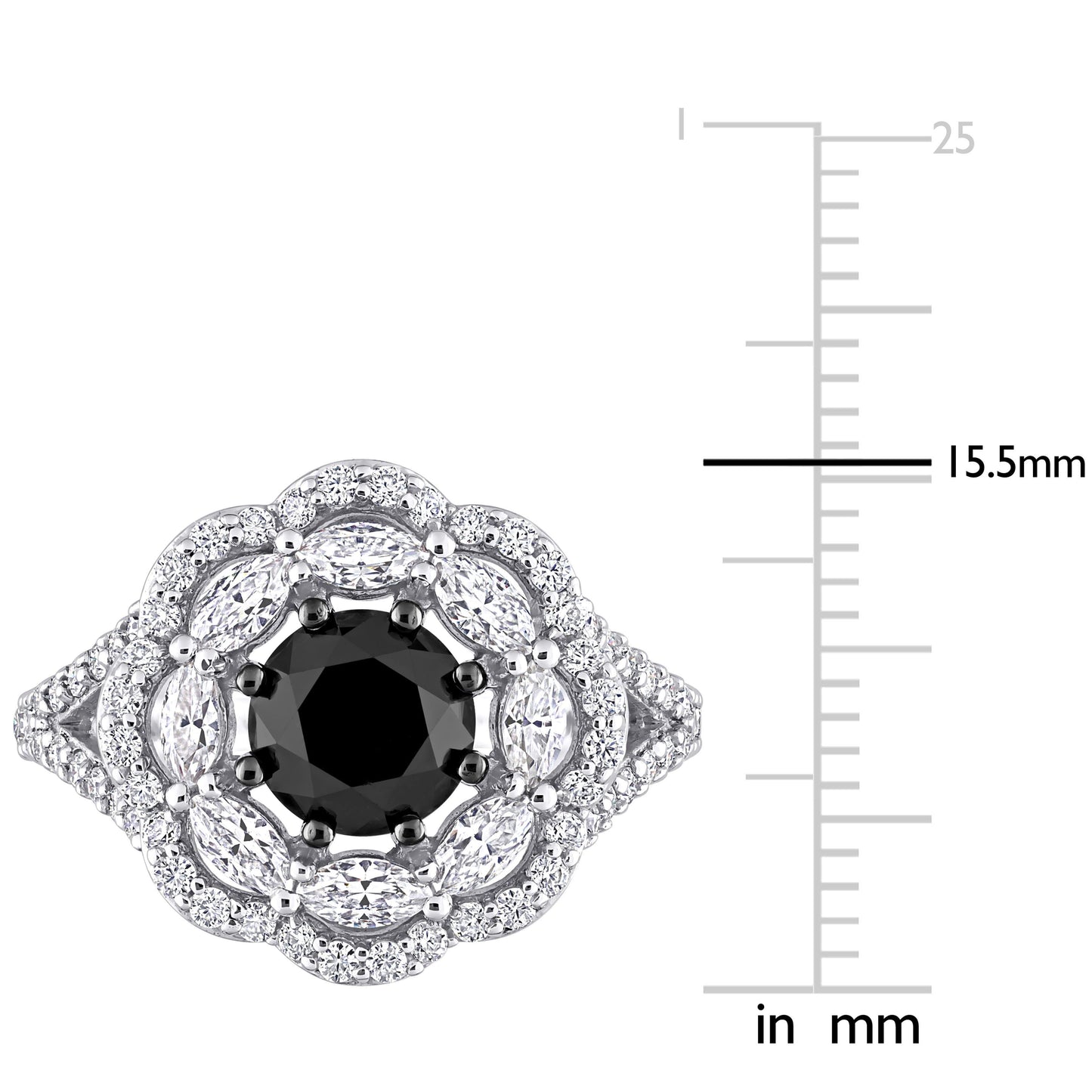 Black Diamond & Moissanite Engagement Ring in 10k White Gold