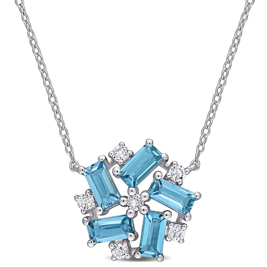 2 3/5ct Blue & White Topaz Necklace in Sterling Silver