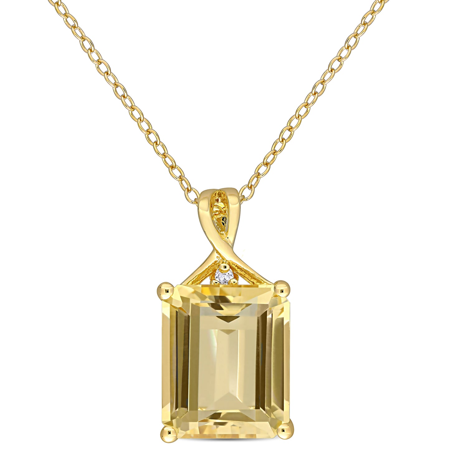 6 3/5ct Octagon Citrine & White Topaz Necklace in Yellow Silver