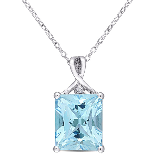 7 1/2ct Octagon Blue & White Topaz Necklace in Sterling Silver