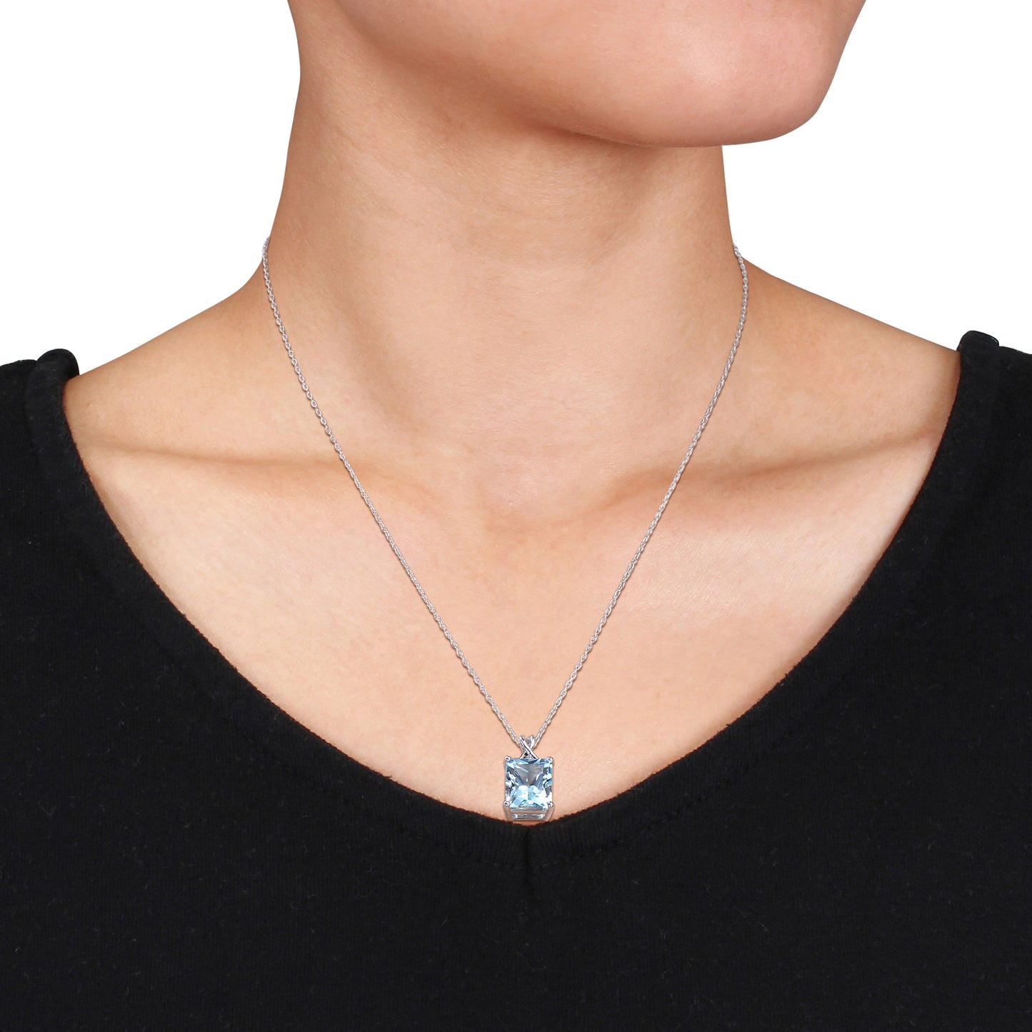 7 1/2ct Octagon Blue & White Topaz Necklace in Sterling Silver