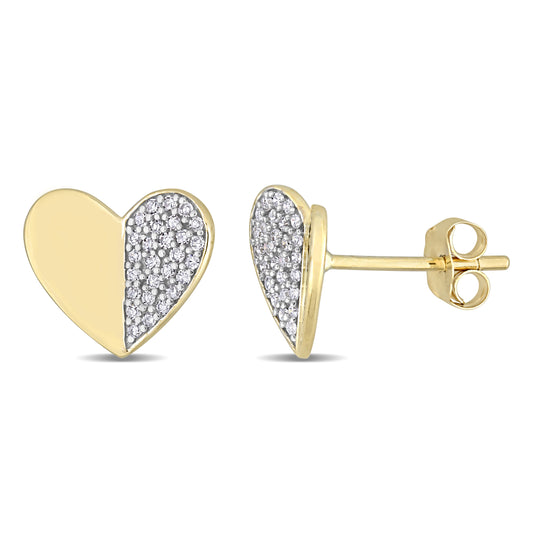 Mixed Media Heart Diamond Earrings in 10k Yellow Gold