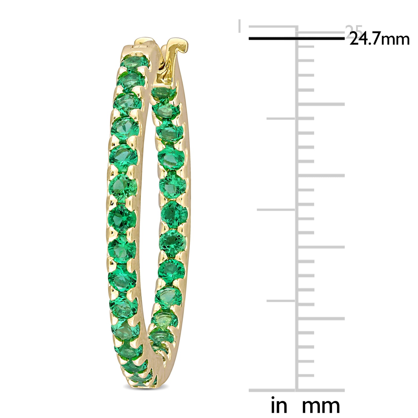 Emerald Inside Out Hoops in 10k Yellow Gold