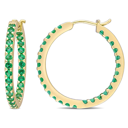 Emerald Inside Out Hoops in 10k Yellow Gold