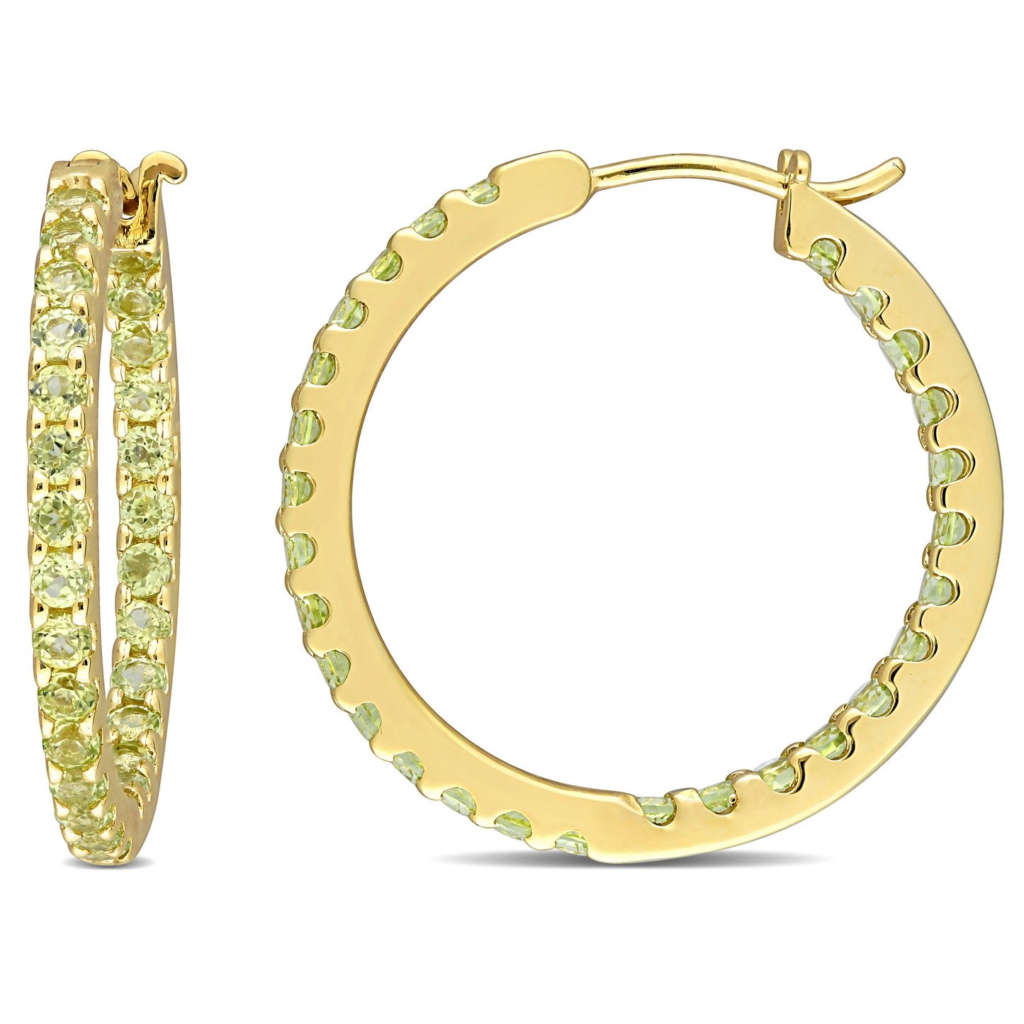 Peridot Inside Out Hoops in 10k Yellow Gold