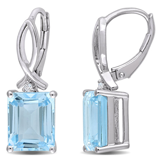 8 1/4ct Octagon Blue & White Topaz Leverback Earrings in Sterling Silver