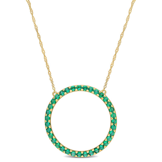Open Circle Created Emerald Pendant in 10k Yellow Gold