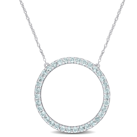 Aquamarine Open Circle Pendant Necklace