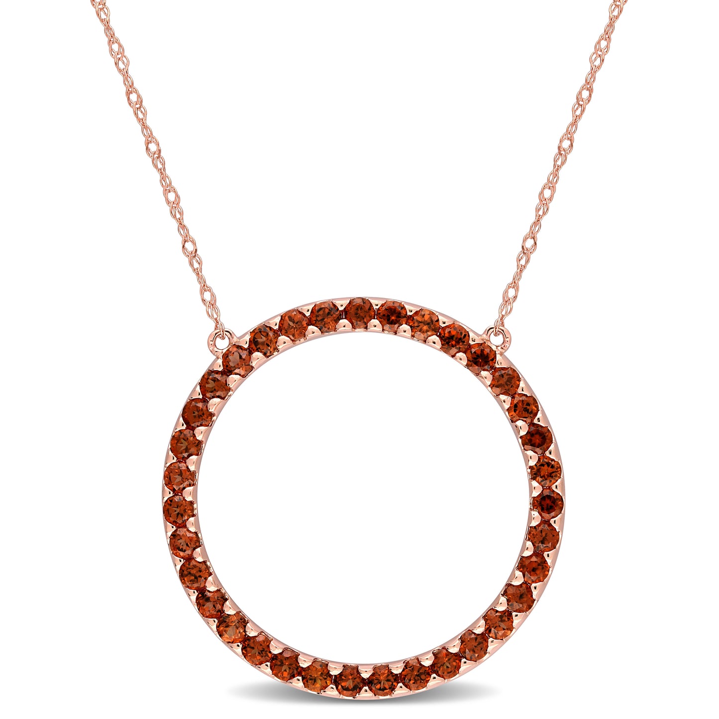 1 3/8ct Garnet Open Circle Necklace in 10k Rose Gold