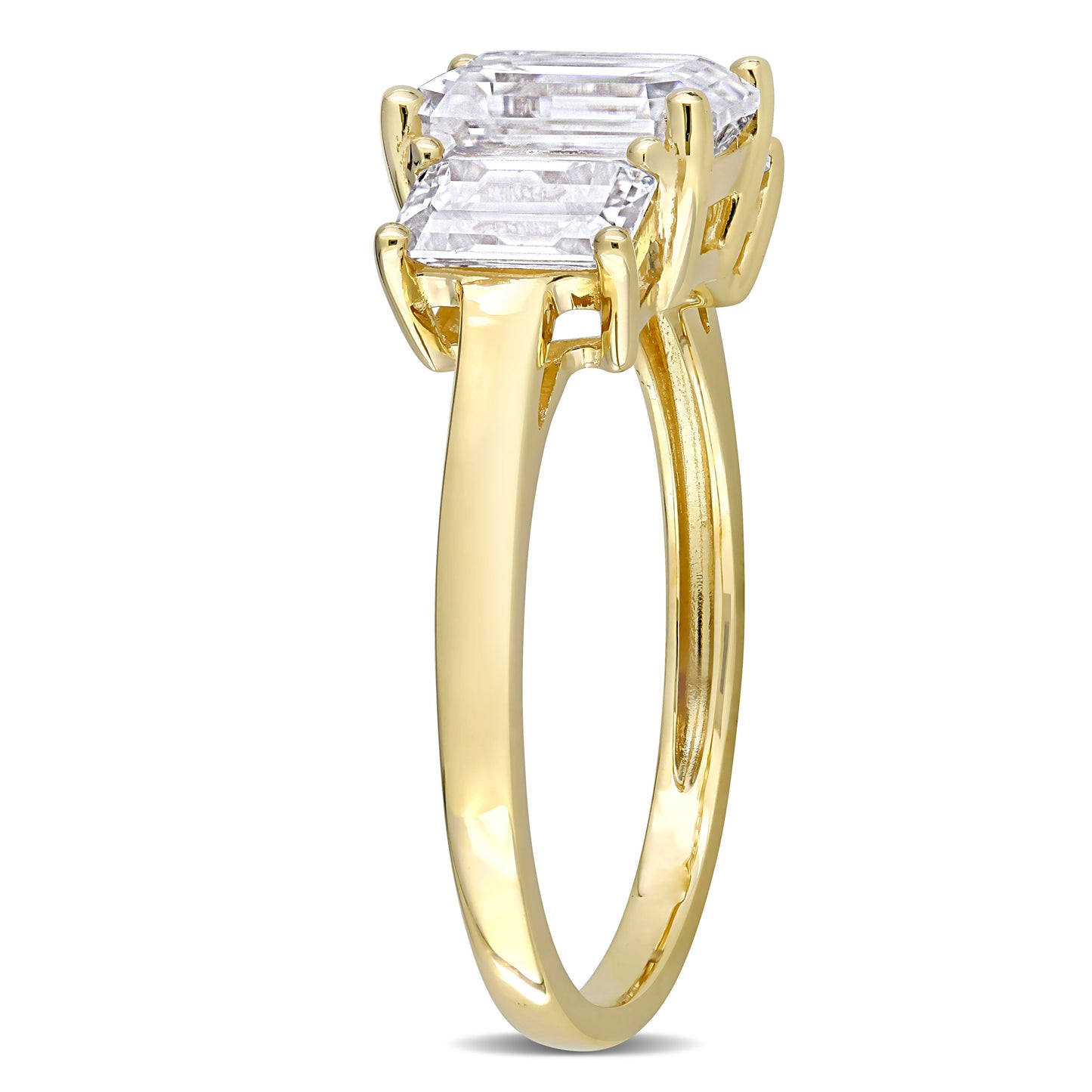 3-Stone Emerald Moissanite Ring in 10k Yellow Gold