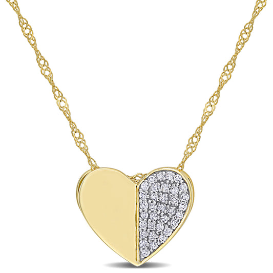 Mixed Media Heart Diamond Necklace in 10k Yellow Gold