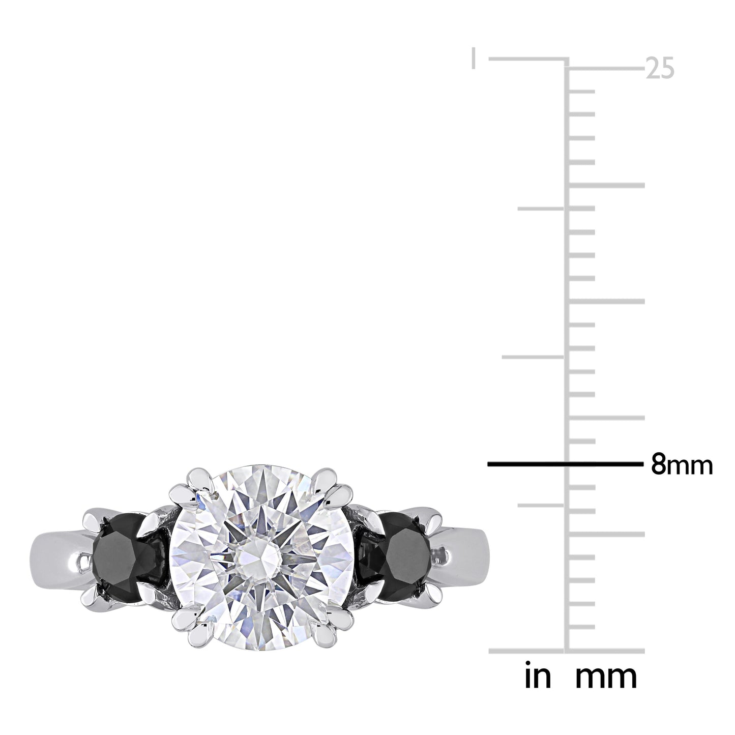 3-Stone Black Diamond & Moissanite Ring in 10k White Gold