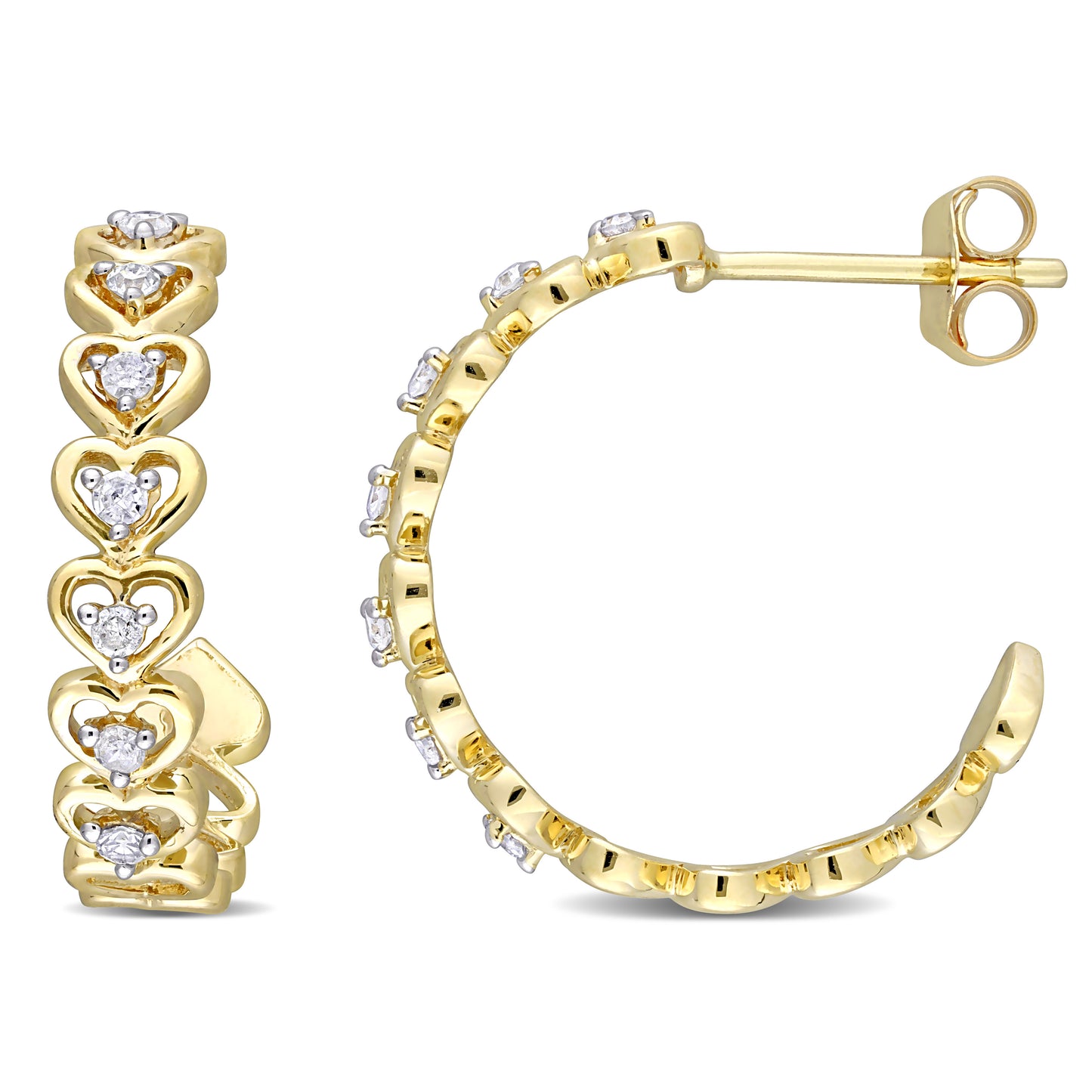 Open Heart Diamond Hoops in 10k Yellow Gold