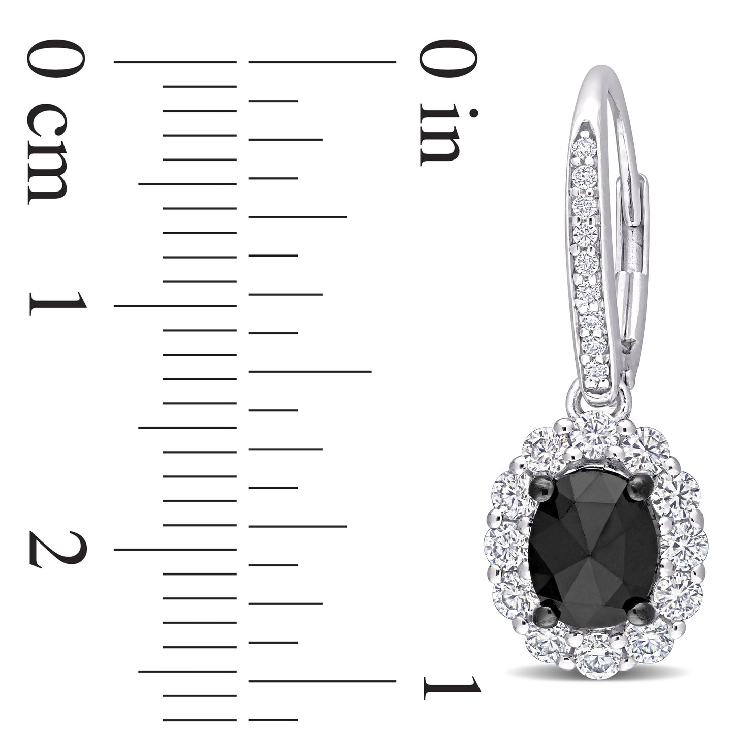 Oval Black Diamond & Moissanite Earrings in 10k White Gold