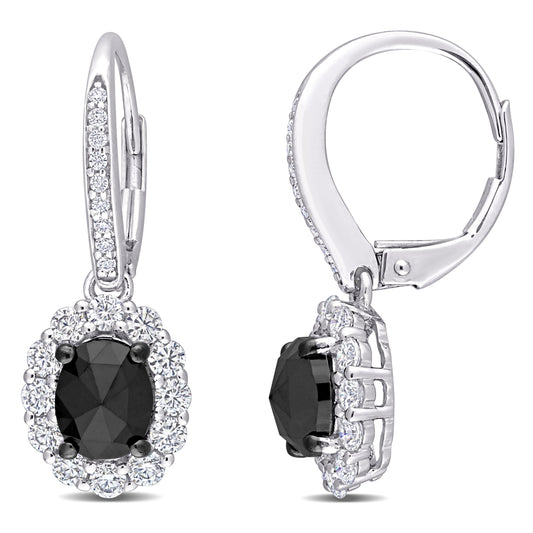 Oval Black Diamond & Moissanite Earrings in 10k White Gold