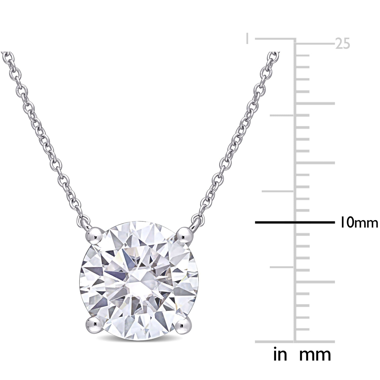 Round Cut Moissanite Necklace in 10k White Gold