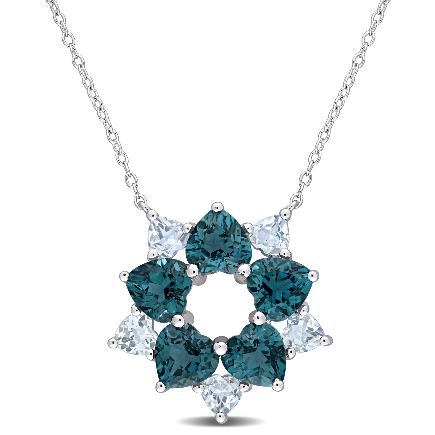 6 1/5ct Blue Topaz Hearts Necklace in Sterling Silver