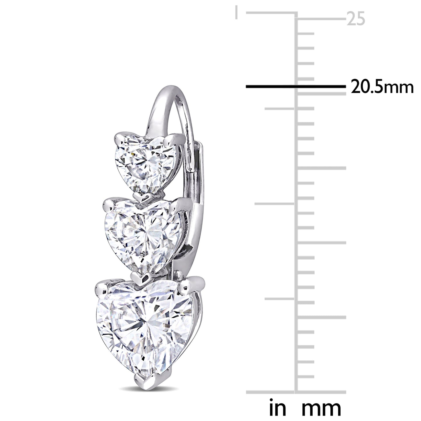 3-Stone Heart Moissanite Earrings in 10k White Gold