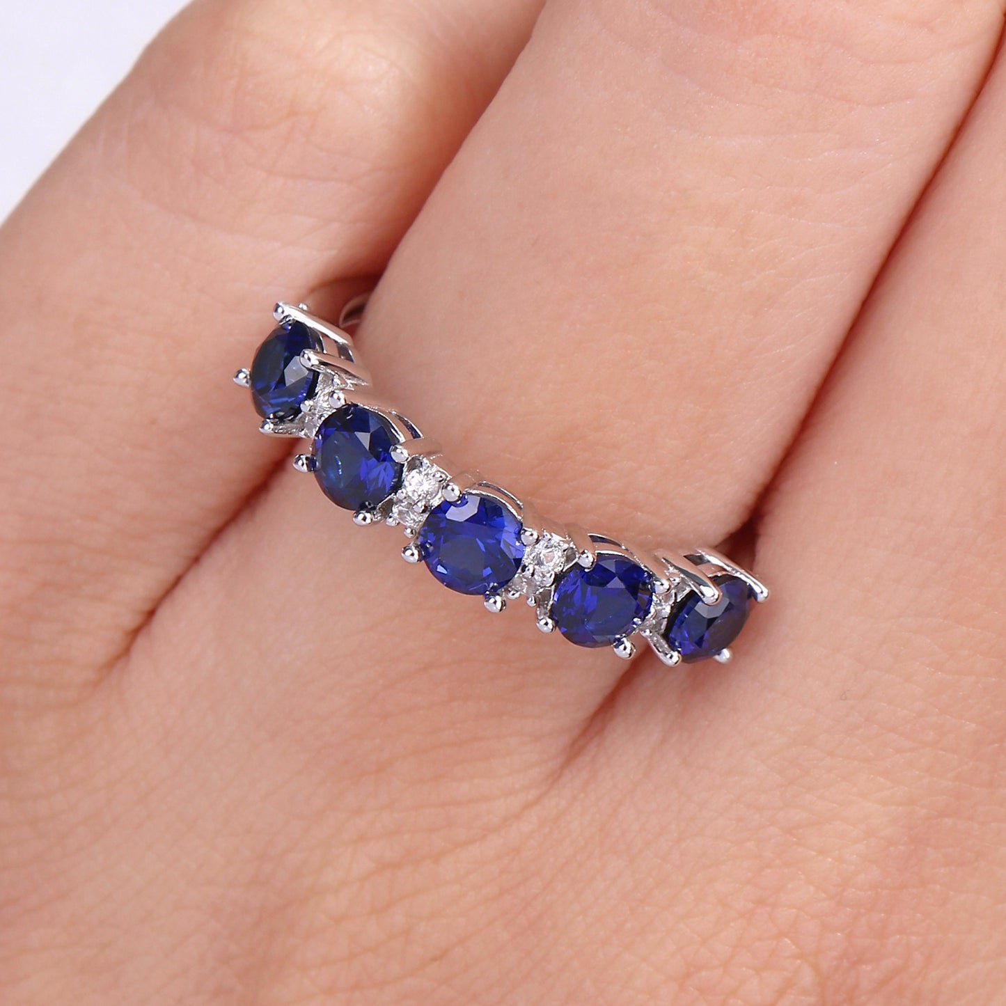 1 5/8ct Blue & White Sapphire Ring in Sterling Silver