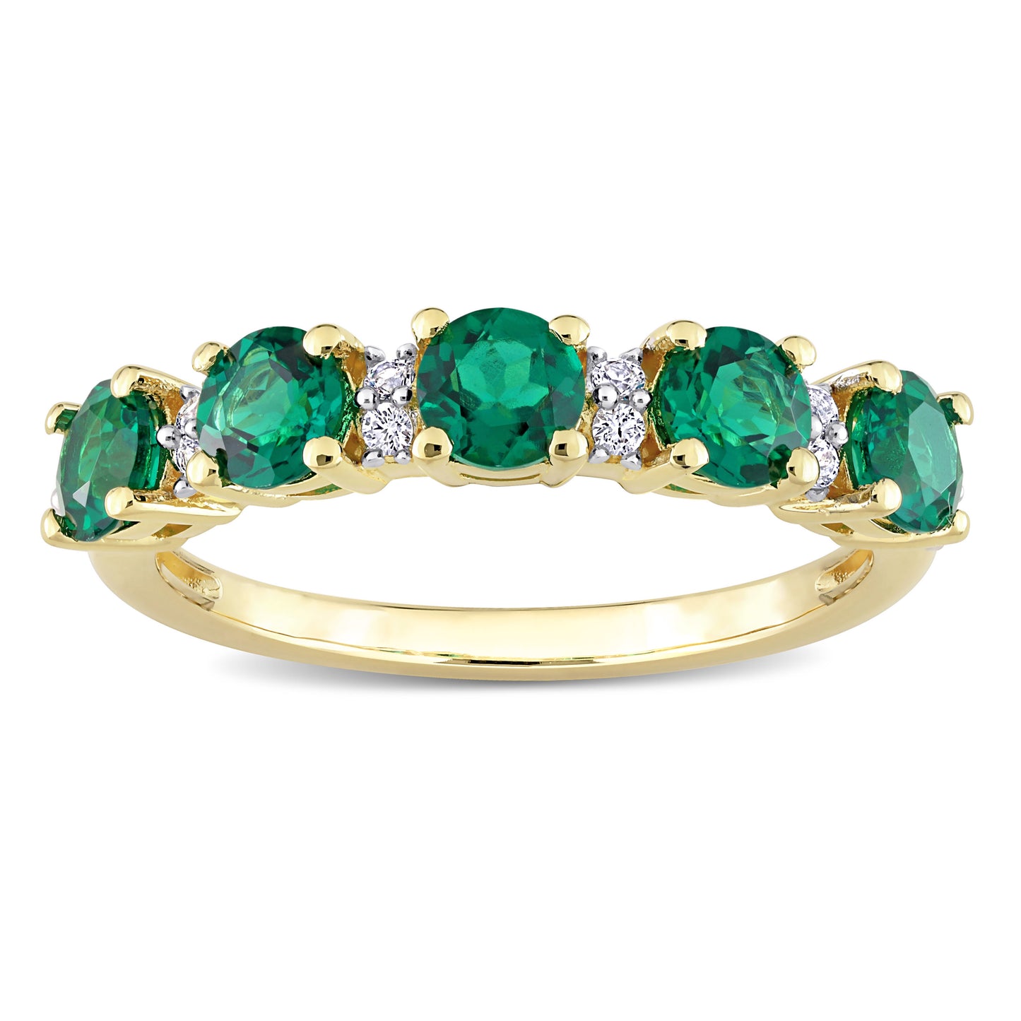 Emerald & White Sapphire Ring Yellow Sterling Silver