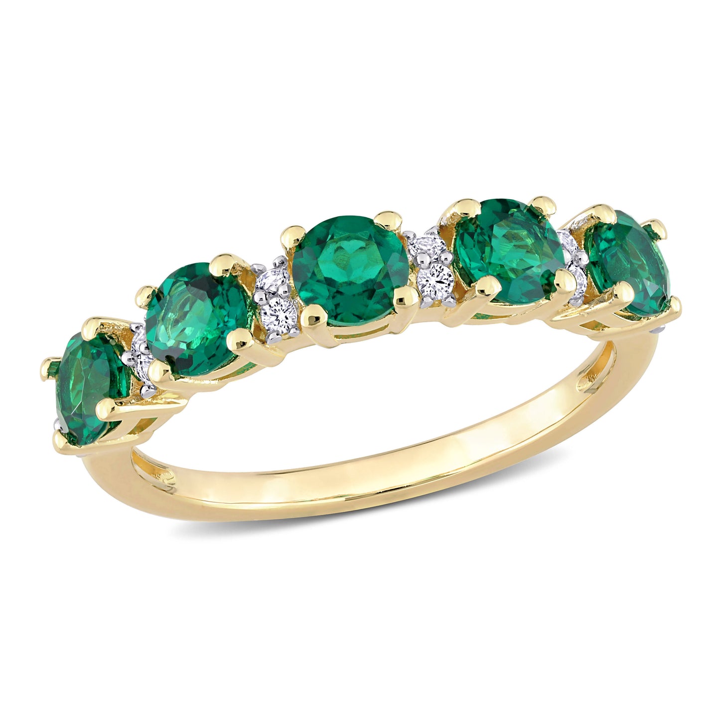 Emerald & White Sapphire Ring Yellow Sterling Silver