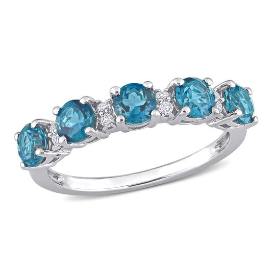 1 5/8ct Blue & White Topaz Semi Eternity Band in Sterling Silver