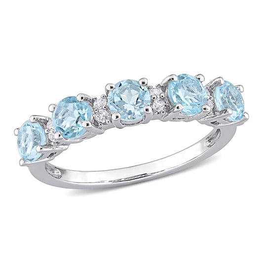 1 5/8ct Sky Blue & White Topaz Semi Eternity Band in Sterling Silver