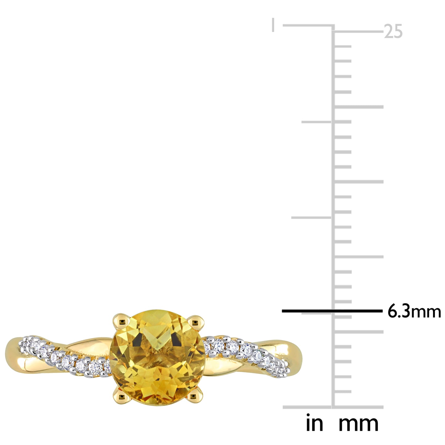 Round Cut Citrine & Diamond Crossover Ring in 14k Yellow Gold