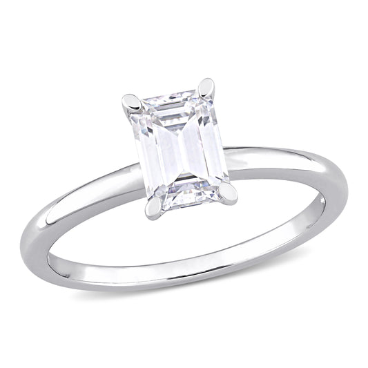 1ct Emerald Cut Moissanite Ring in Sterling Silver
