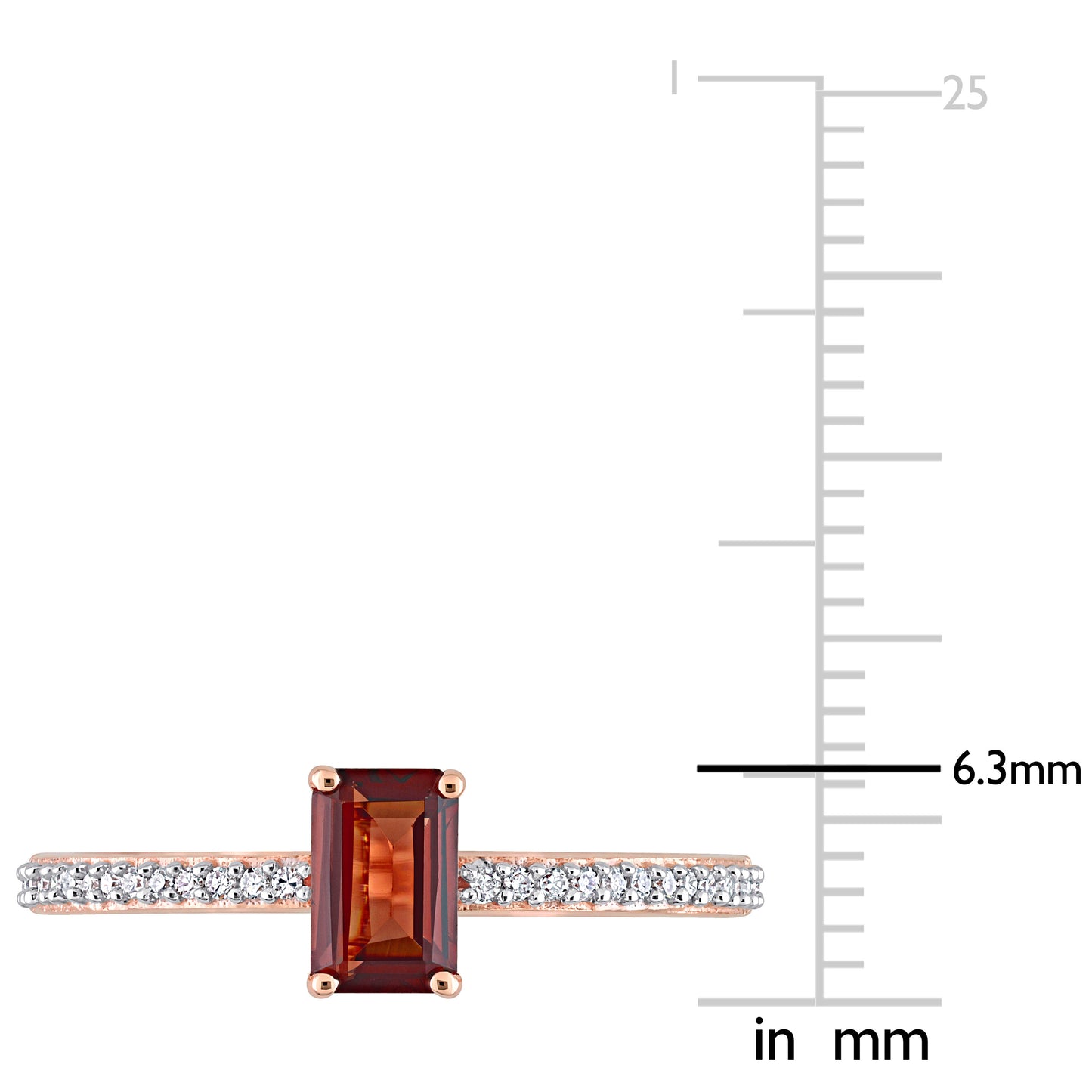 Garnet & Diamond Emerald Cut Ring in 10k Rose Gold