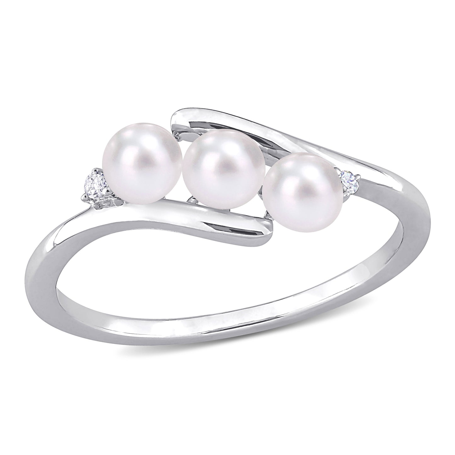 Pearl & Diamond Accent 3-Stone Ring in Sterling Silver