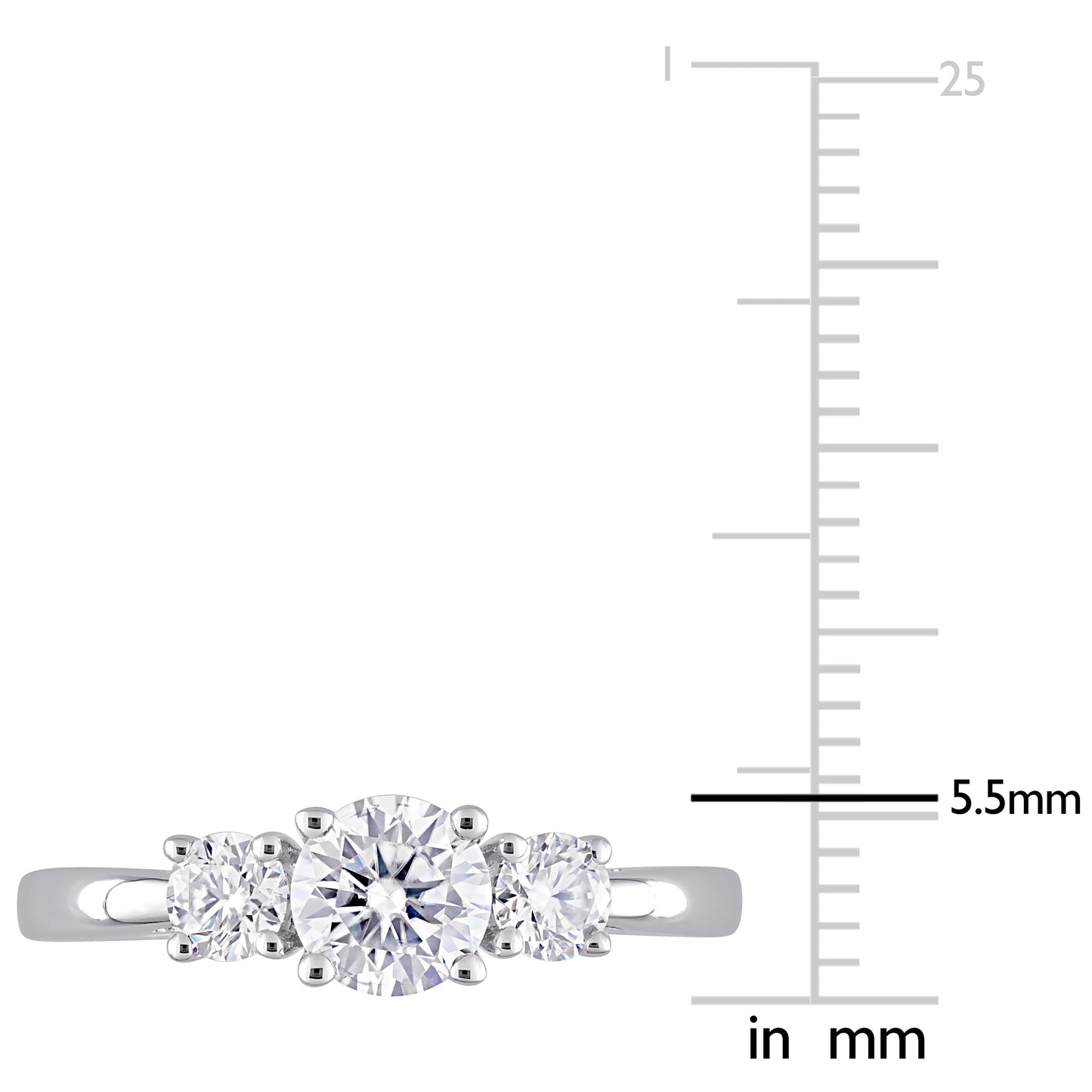 1ct Three Stone Moissanite Ring in Sterling Silver