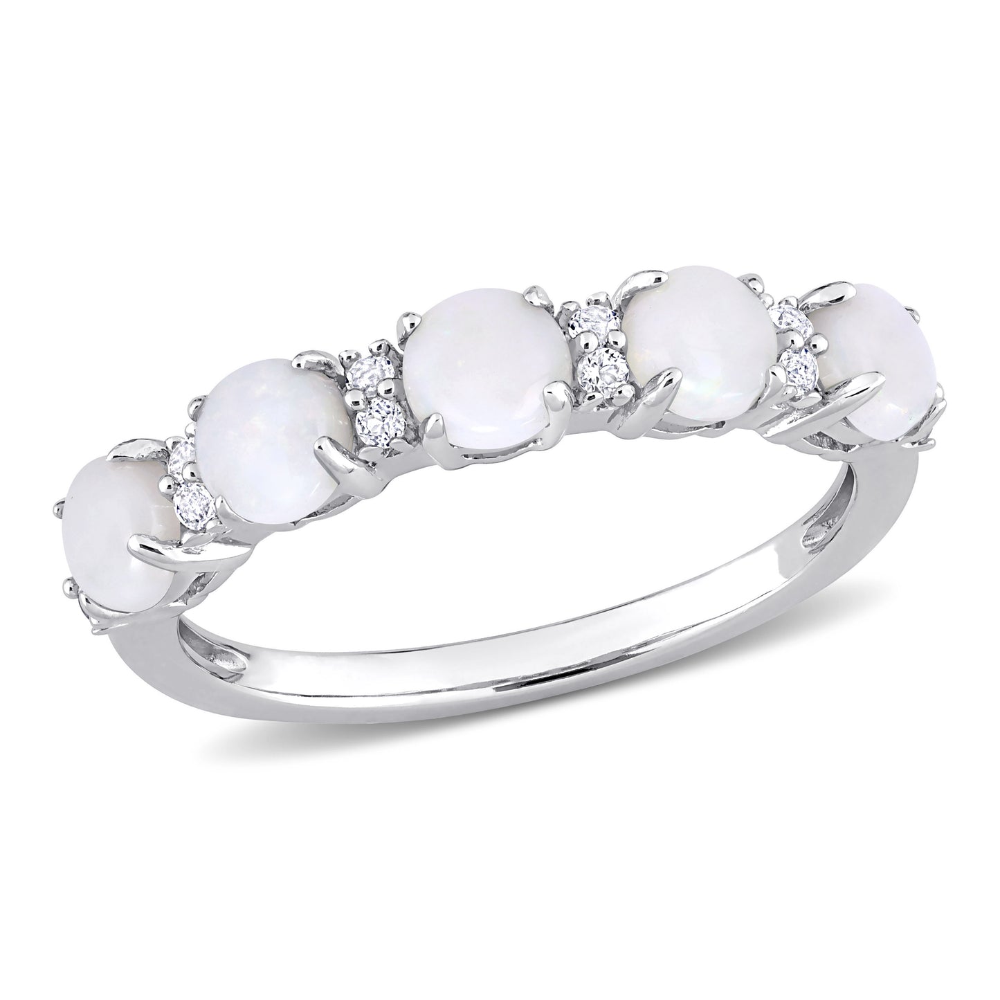 1ct White Topaz Opal Semi-Eternity Band in Sterling Silver