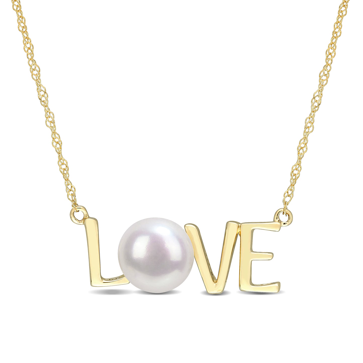 Pearl "LOVE" Necklace in 10k Yellow Gold