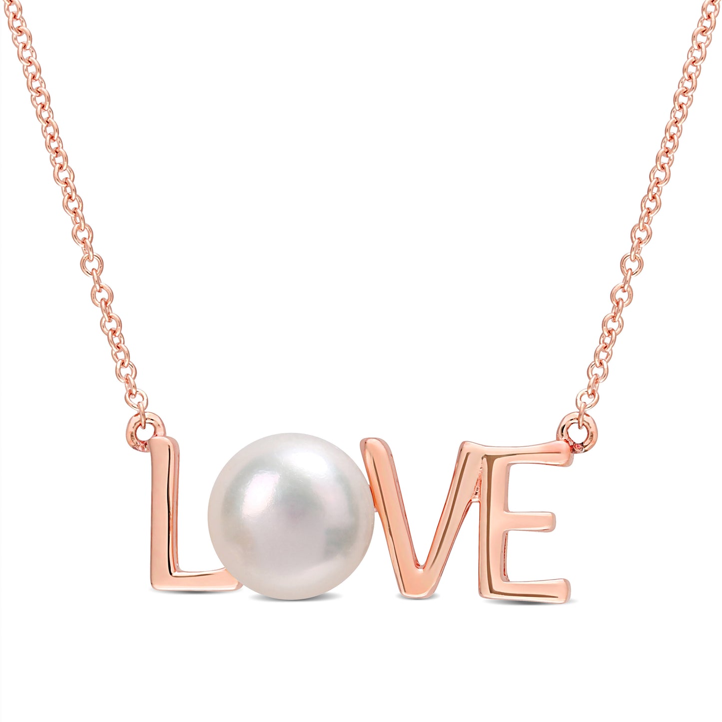Pearl "LOVE" Necklace in 10k Rose Gold
