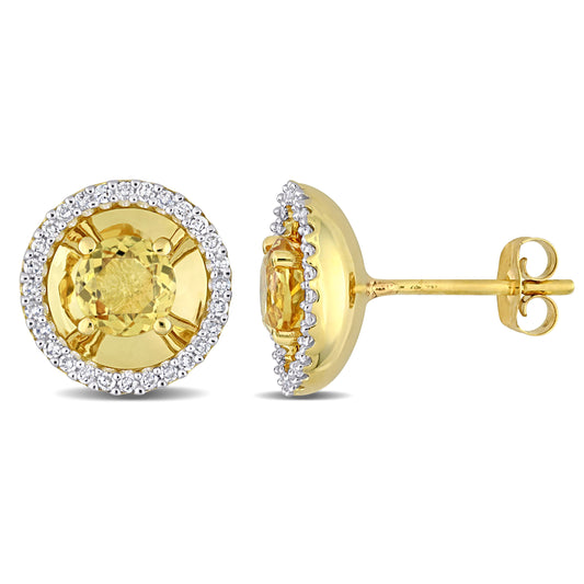 Citrine & Diamond Halo Earrings in 10k Yellow Gold