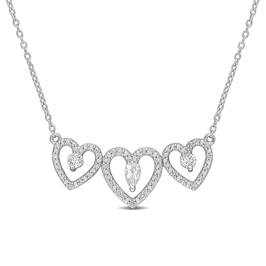 Three Hearts Diamond & White Topaz Necklace