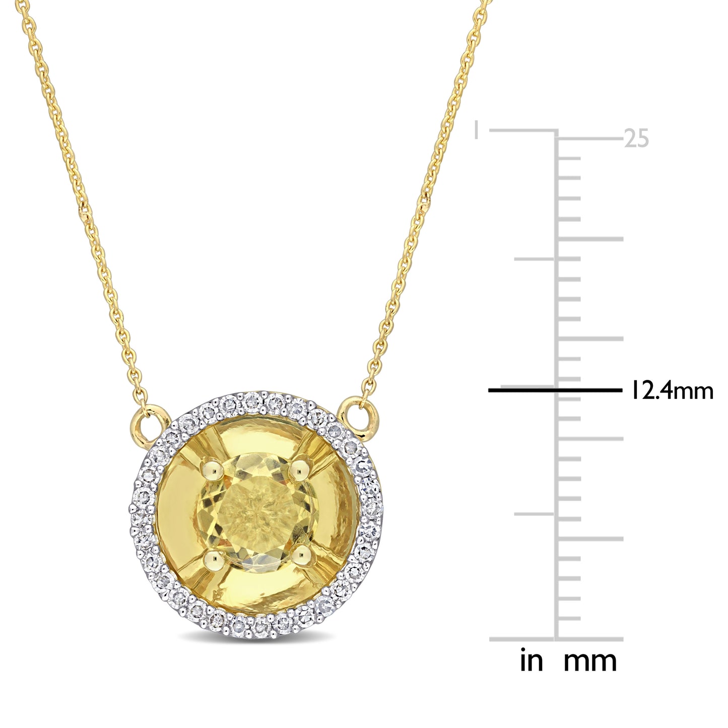 Citrine & Diamond Halo Necklace in 10k Yellow Gold