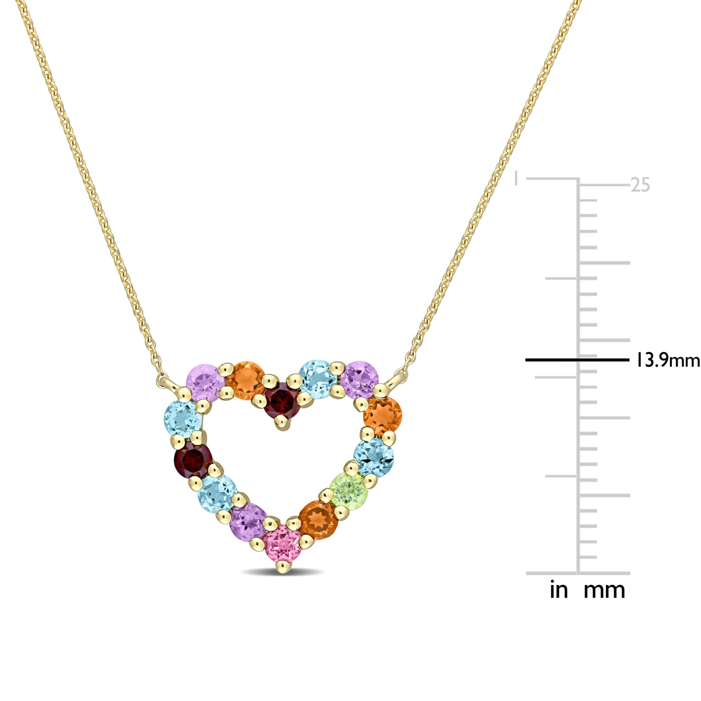 1ct Multi-Color Gemstone Open Heart Necklace in 10k Yellow Gold