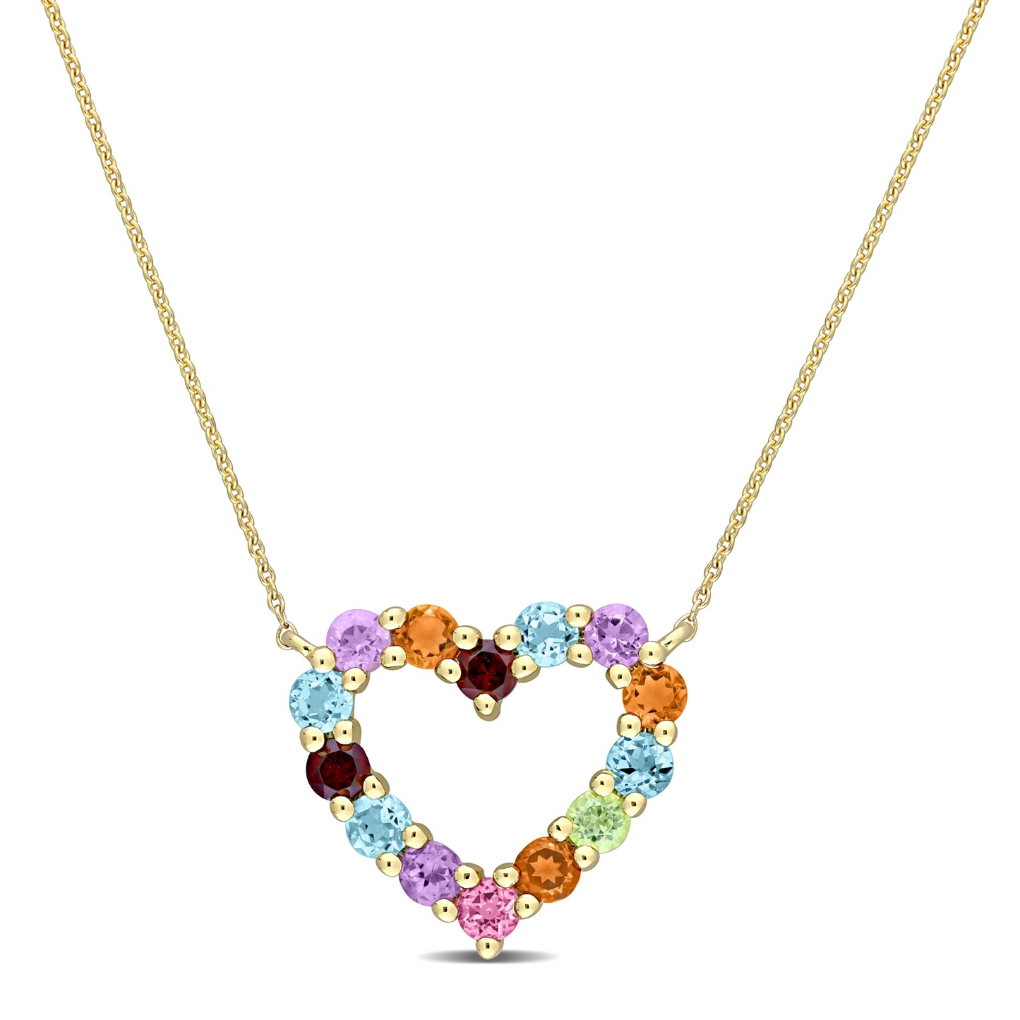 1ct Multi-Color Gemstone Open Heart Necklace in 10k Yellow Gold
