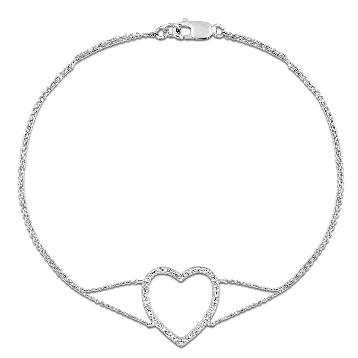 Open Heart Bar Diamond Bracelet in 10k White Gold