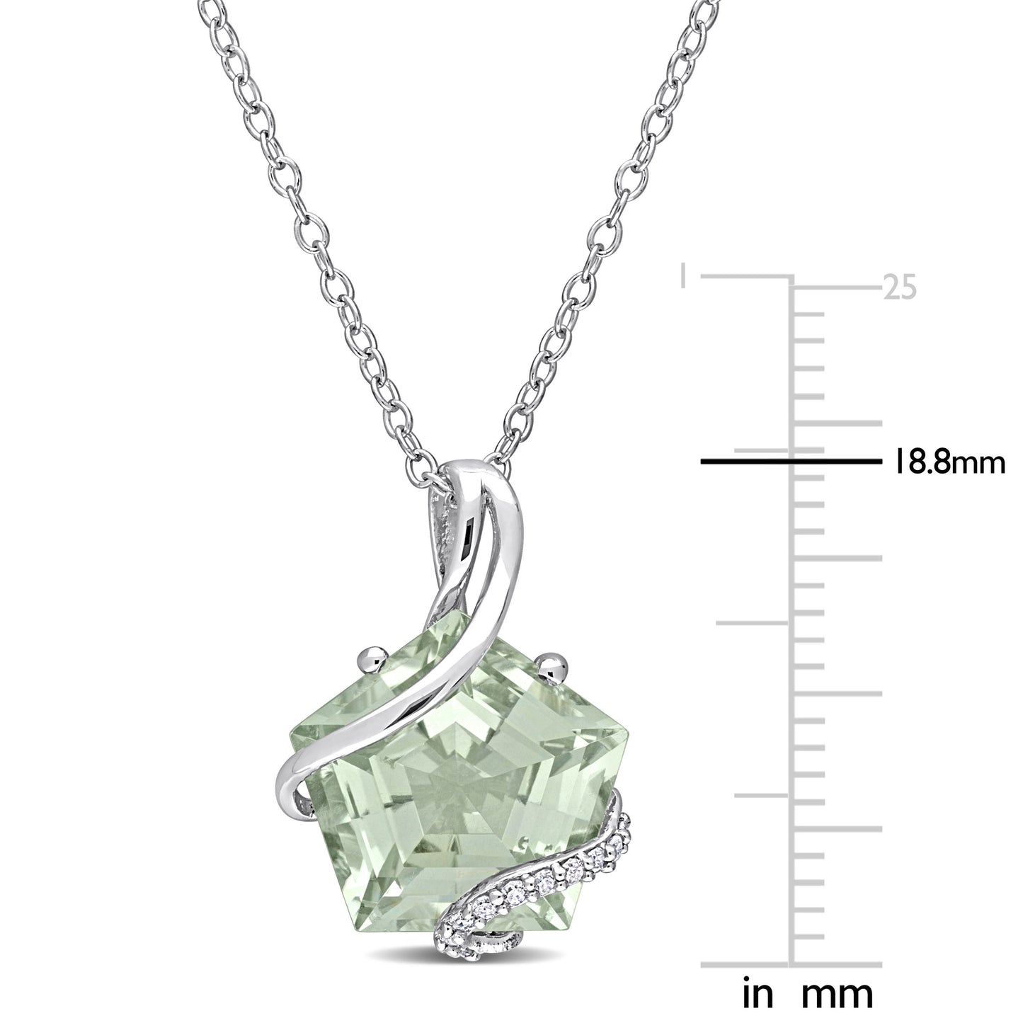 0.06ct Diamond & 6 1/2ct Green Quartz Pendant in Sterling Silver