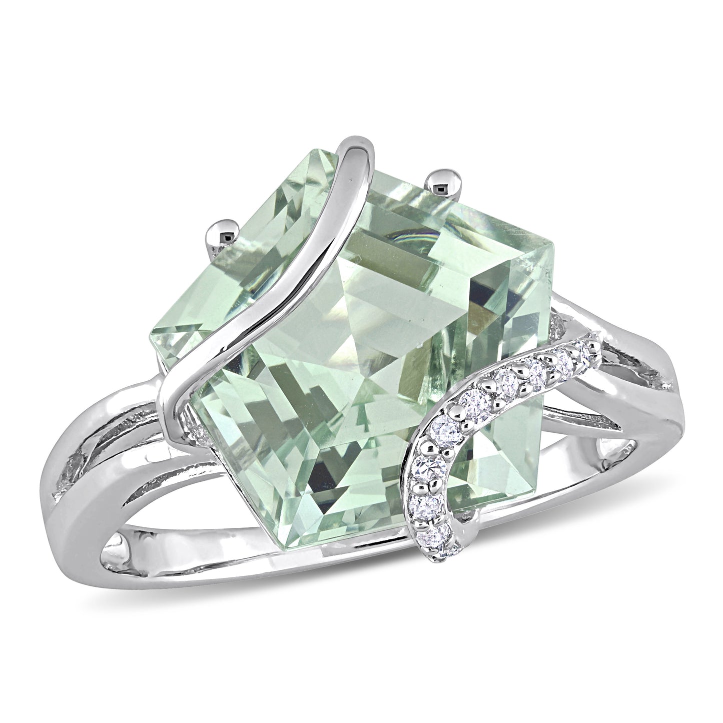 0.06ct Diamond & 6 1/2ct Green Quartz Ring in Sterling Silver