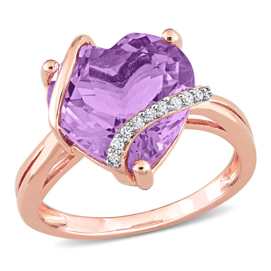 0.05ct Diamond & 6 1/2ct Amethyst Ring in Rose Silver