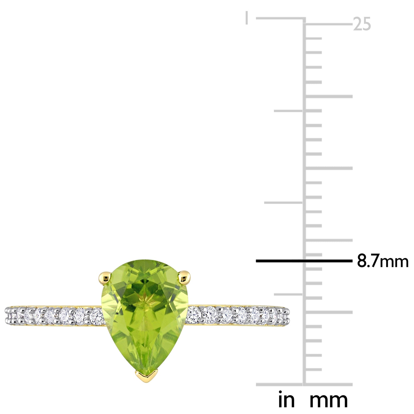 1 1/7ct Pear Peridot & 1/7ct Diamond Ring in 14k Yellow Gold