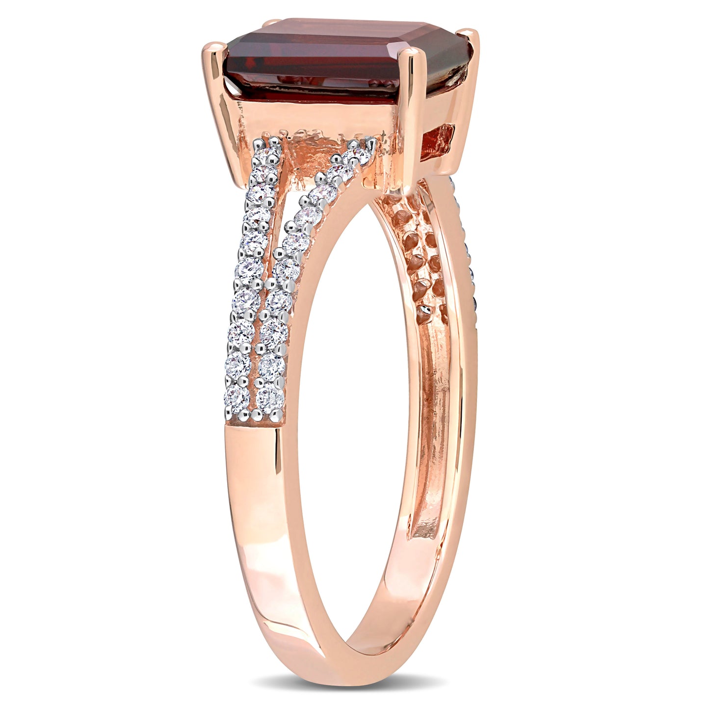 Garnet & Diamond Emerald Cut Ring in 14k Rose Gold